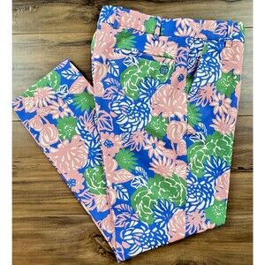 TORY BURCH Sport Women's Green Blue Pink Diamond Crop Twill Golf Pants Size 2